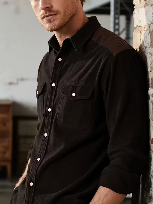 Camisa El Estanciero · Pana Canalada con Paneles de Cuero